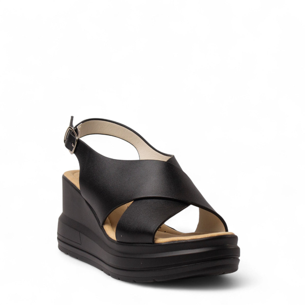 Europeon Union Women Black Leather Sandal #4396