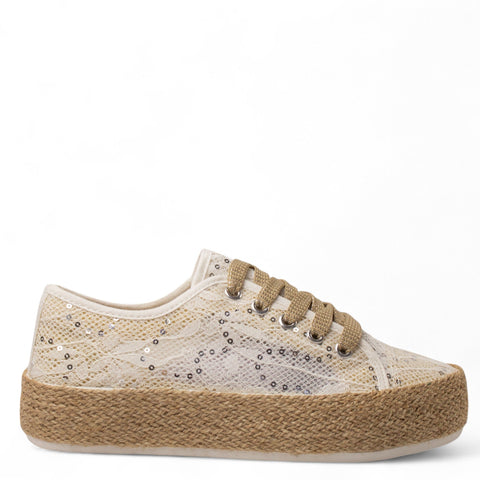 Europeon Union Women White Cloth Sneakers #4410