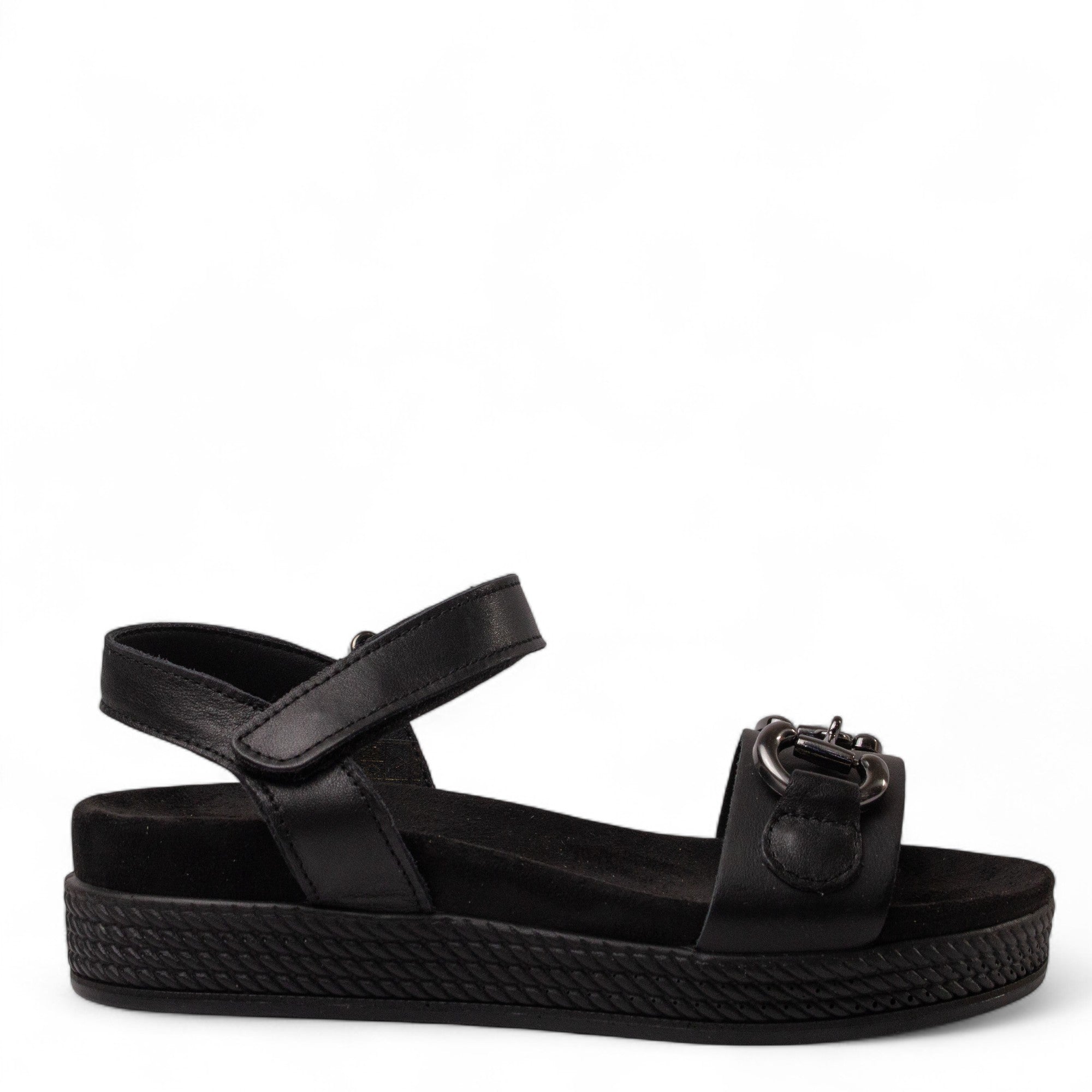 Italian Women Black Leather Sandal #4413