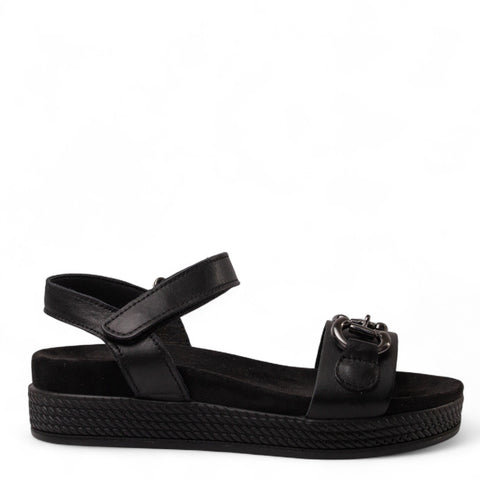 Italian Women Black Leather Sandal #4413