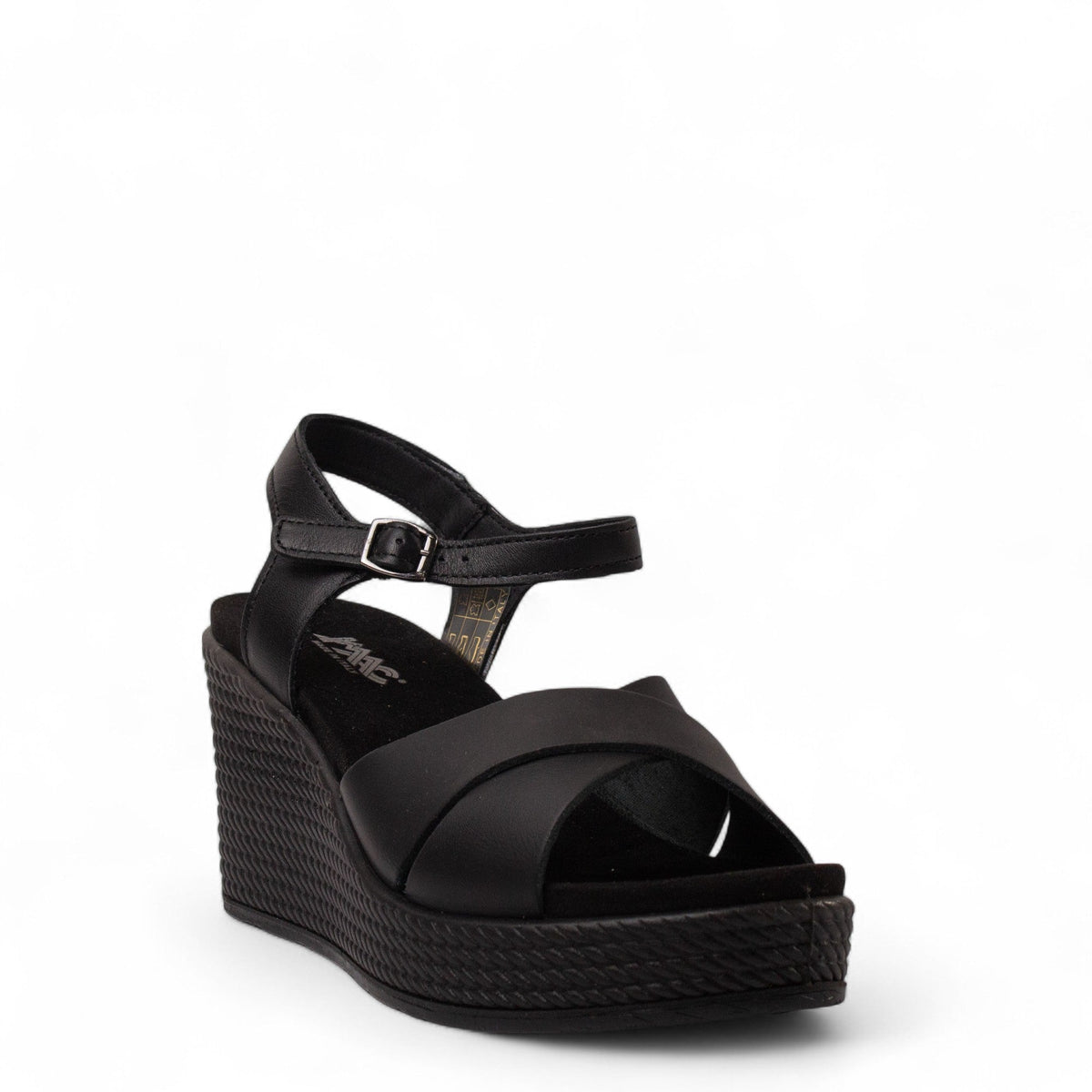 Italian Women Black Leather Sandal #4414