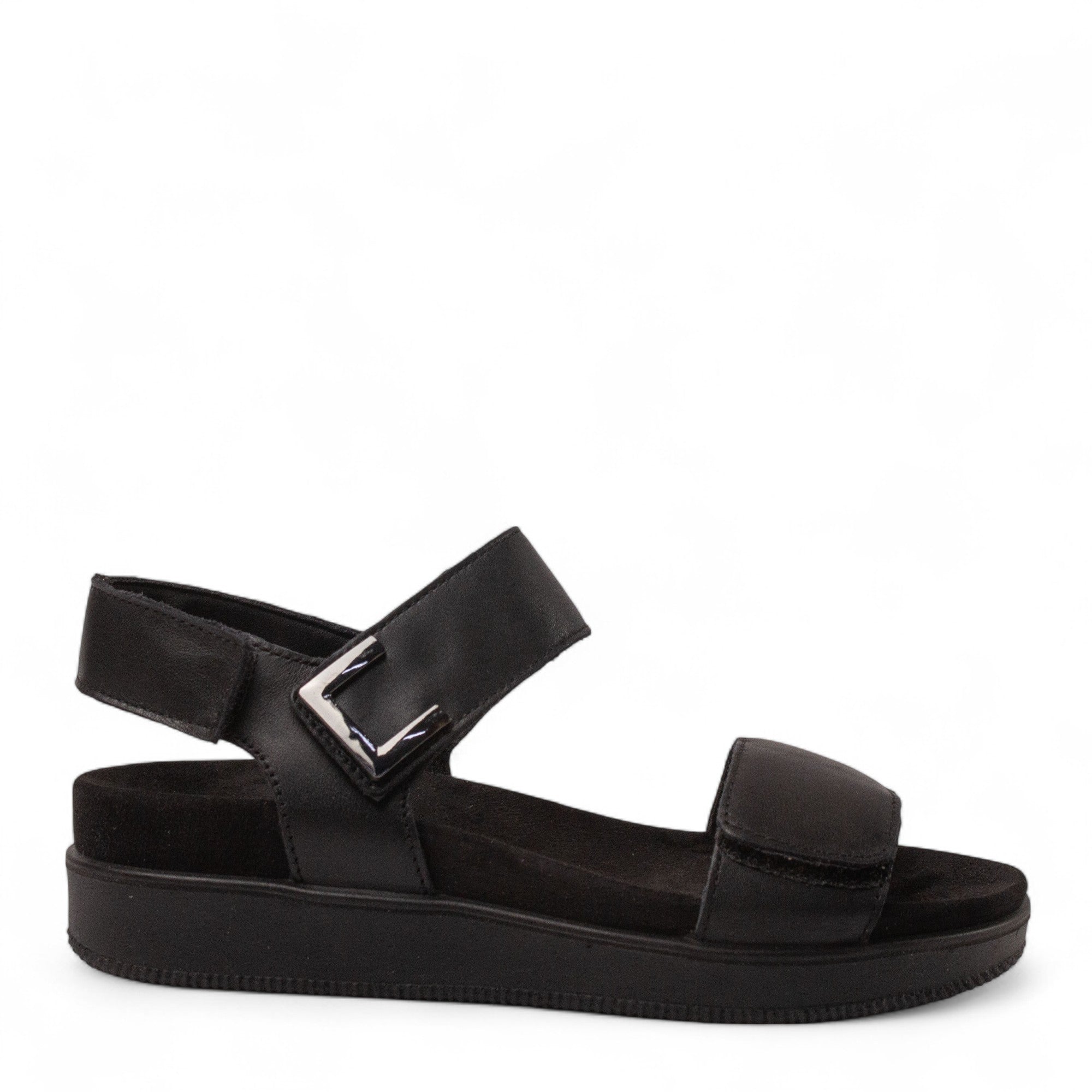 Italian Women Black Leather Sandal #4446