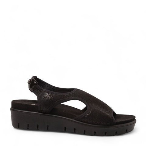 Italian Women Black Leather Sandal #4452