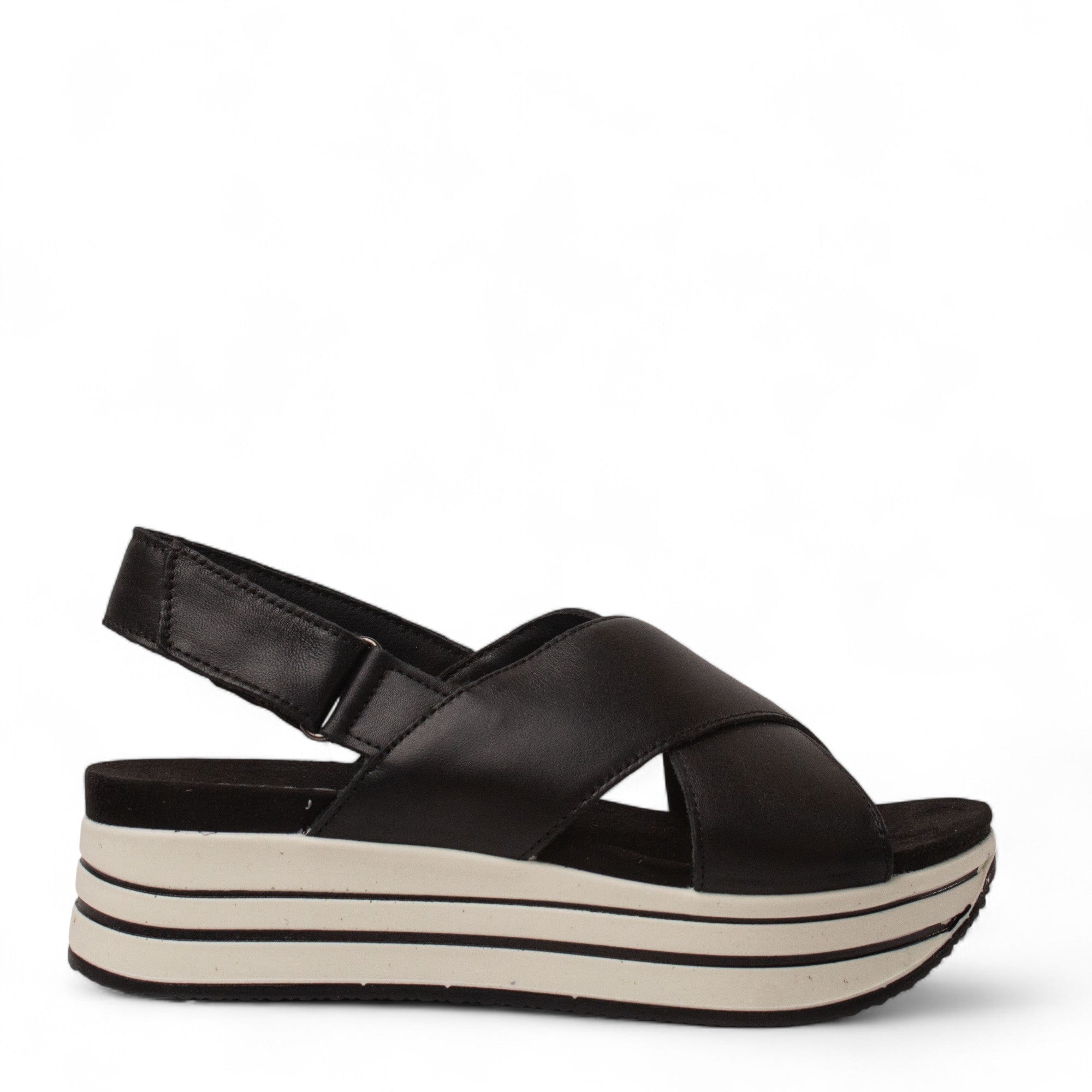 Italian Women Black Leather Sandal #4456