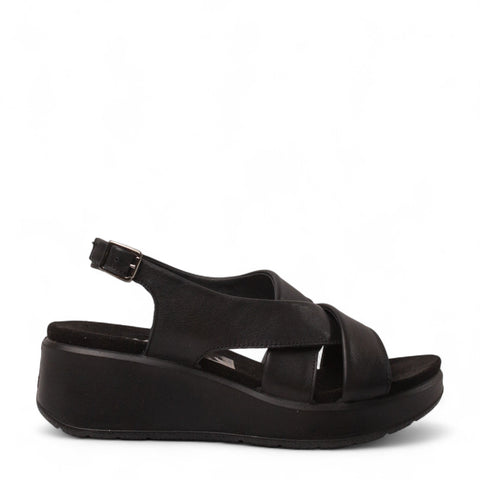 Italian Women Black Leather Sandal #4459