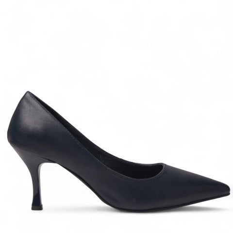 Women Navy Leather Shoes #4463