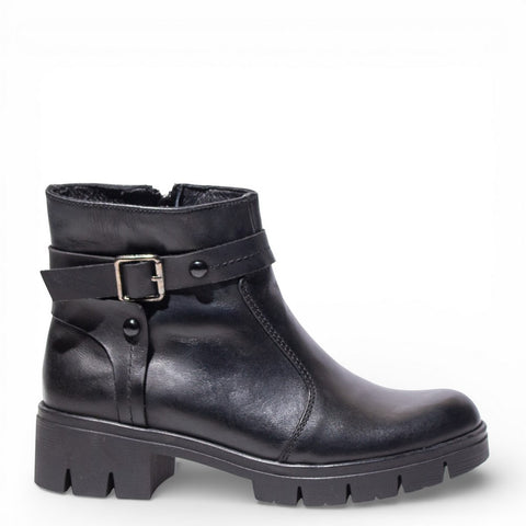 Women Black Leather Half Boot #4477