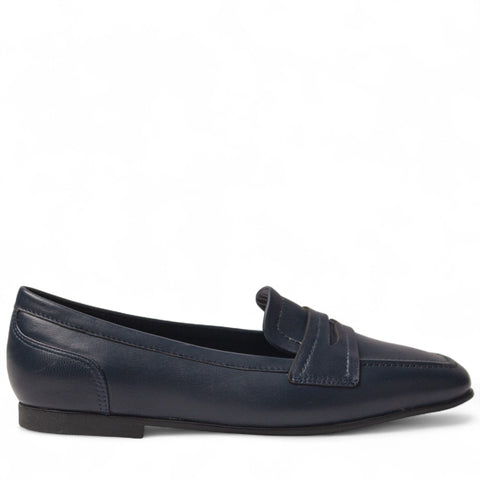 Women Navy Leather Shoes #4484