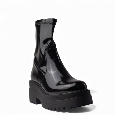 Europeon Union Women Black VernisLeather Half Boot #4535