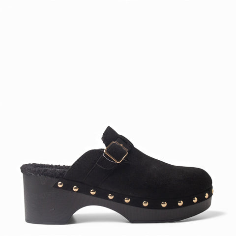 Europeon Union Women Black Chamois Wedges #4544