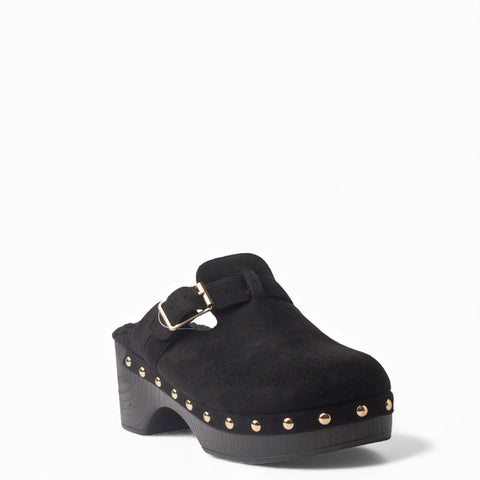 Europeon Union Women Black Chamois Wedges #4544