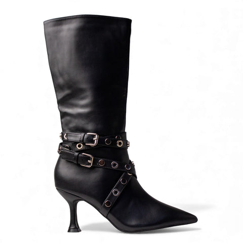 Europeon Union Women Black Leather Boot #4565