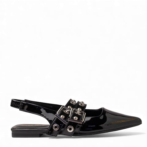 Europeon Union Women Black VernisLeather Mules #4598