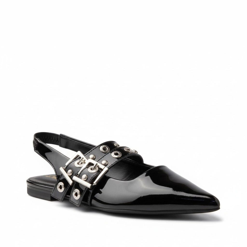 Europeon Union Women Black VernisLeather Mules #4598