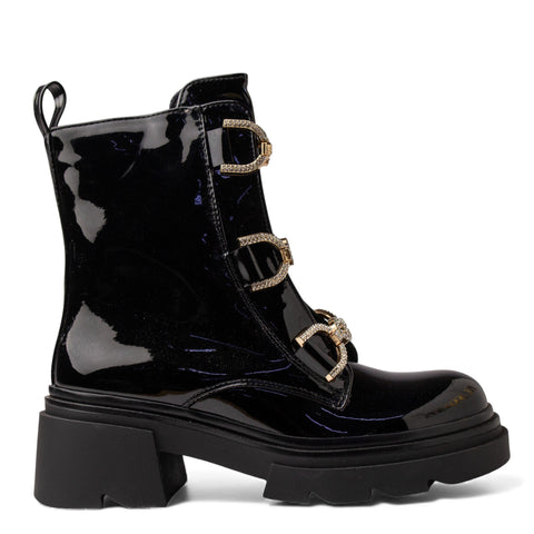 Europeon Union Women Black VernisLeather Half Boot #4600