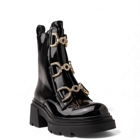 Europeon Union Women Black VernisLeather Half Boot #4600