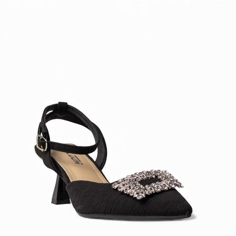 Europeon Union Women Black Cloth Heels #4711