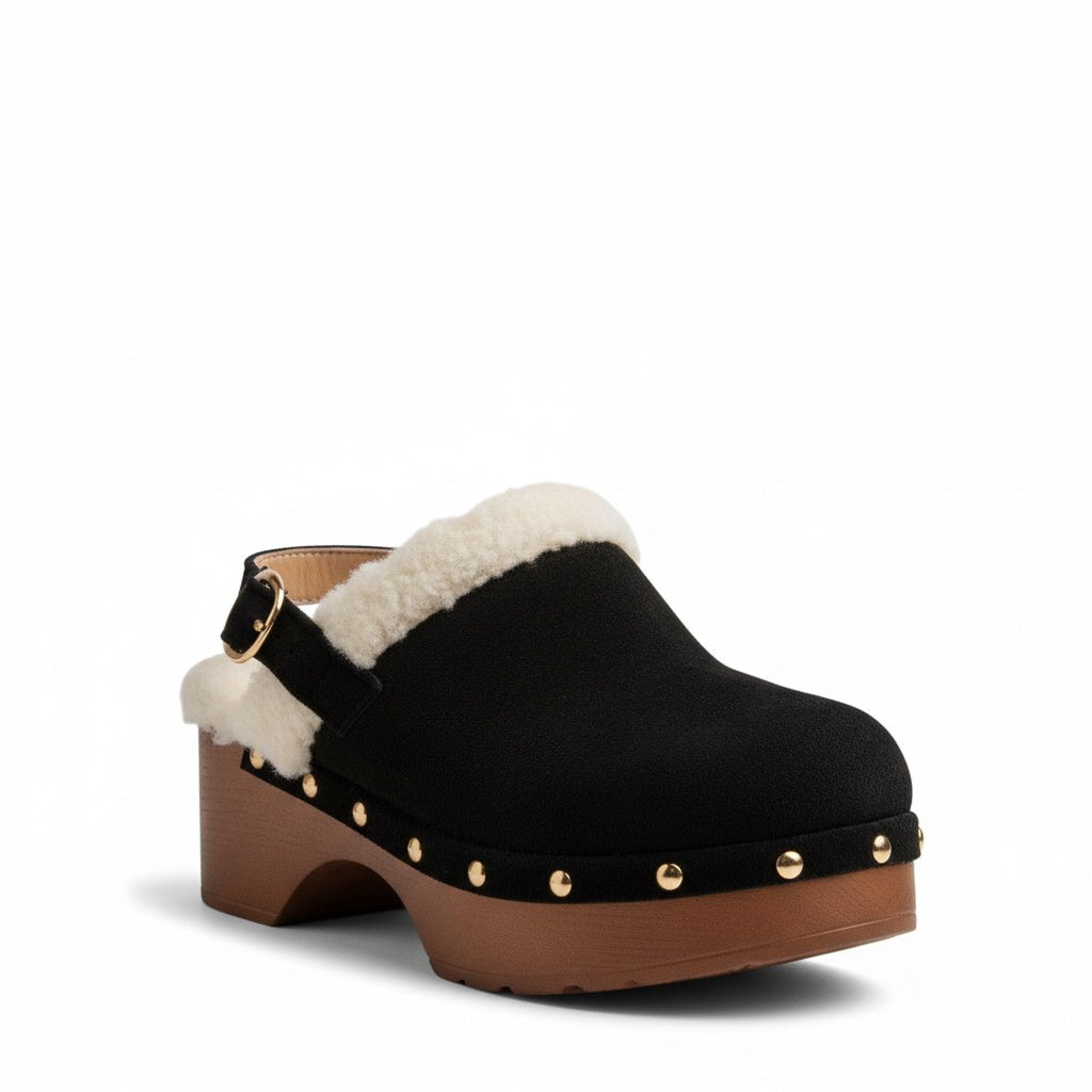 Europeon Union Women Black Chamois Wedges #4672