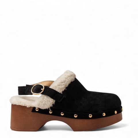 Europeon Union Women Black Chamois Wedges #4672