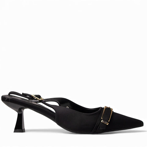 Europeon Union Women Black Satin Heels #4674