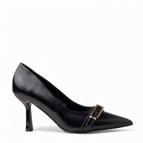 Europeon Union Women Black Leather Heels #4677