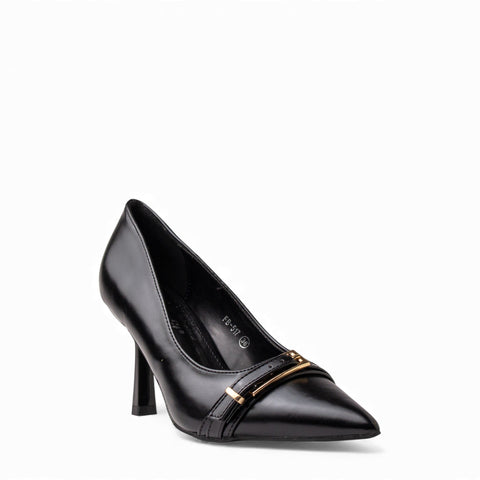Europeon Union Women Black Leather Heels #4677