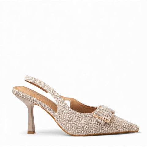Europeon Union Women Beige Cloth Heels #4687