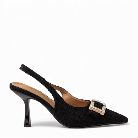 Europeon Union Women Black Cloth Heels #4688