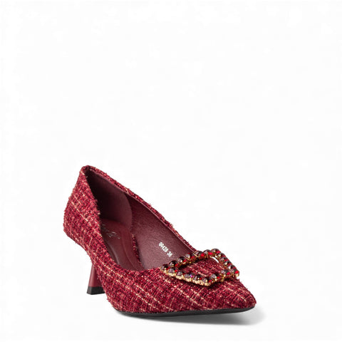 Europeon Union Women Maroon Cloth Heels #4689