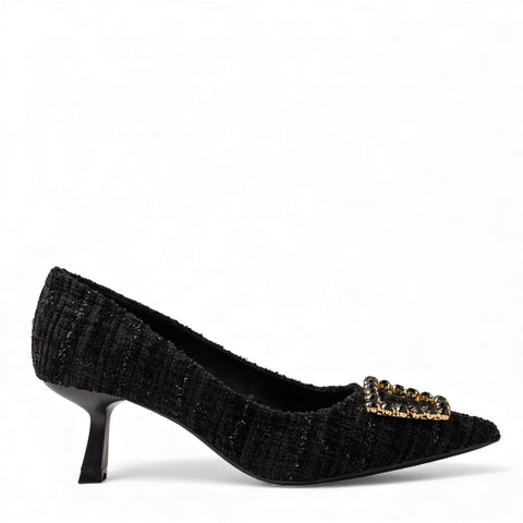 Europeon Union Women Black Cloth Heels #4690