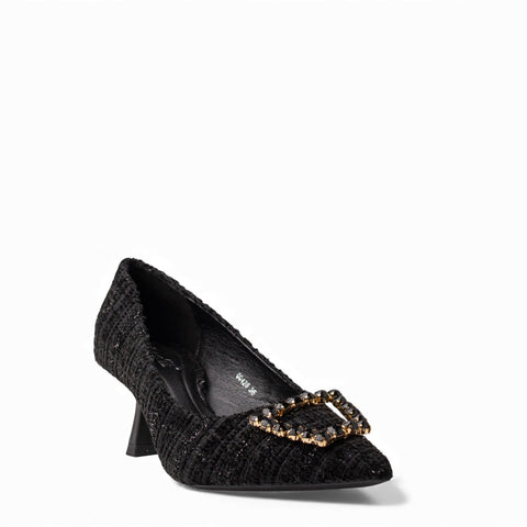 Europeon Union Women Black Cloth Heels #4690