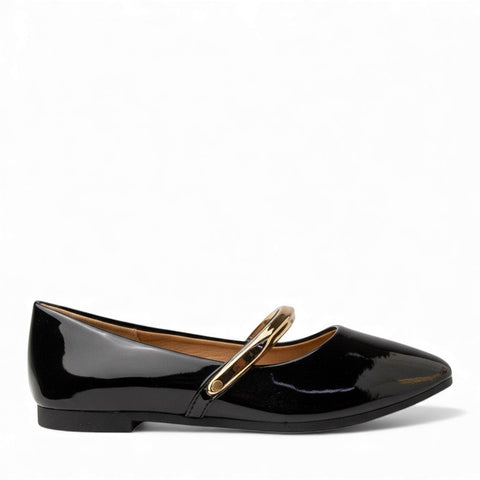 Europeon Union Women Black VernisLeather Ballerina #4705