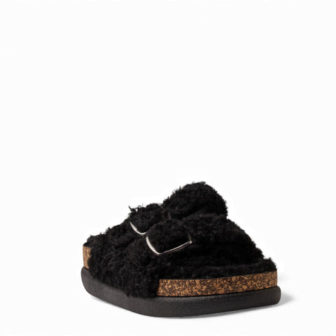 Europeon Union Women Black Fur Slipper #4718
