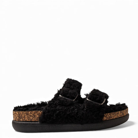 Europeon Union Women Black Fur Slipper #4718