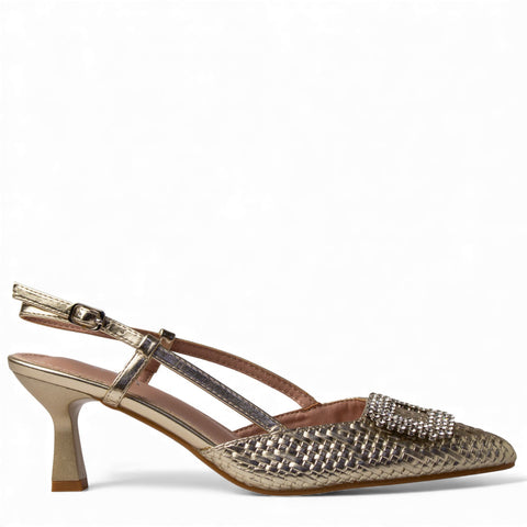 Europeon Union Women Gold Magdool Heels #4729