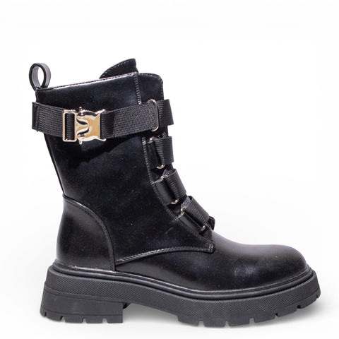 EuropeonUnion Women Black Leather HalfBoot #4787