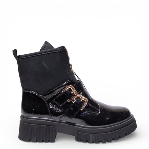 EuropeonUnion Women Black VernisLeather HalfBoot #4789