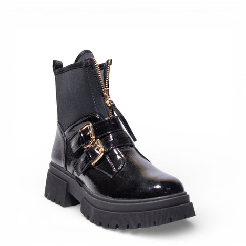 EuropeonUnion Women Black VernisLeather HalfBoot #4789