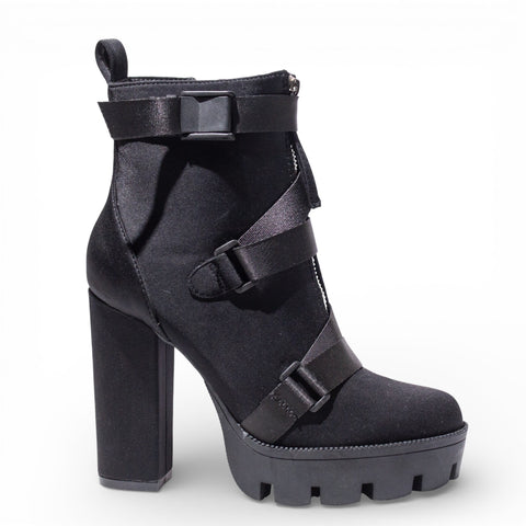 EuropeonUnion Women Black Satin HalfBoot #4816