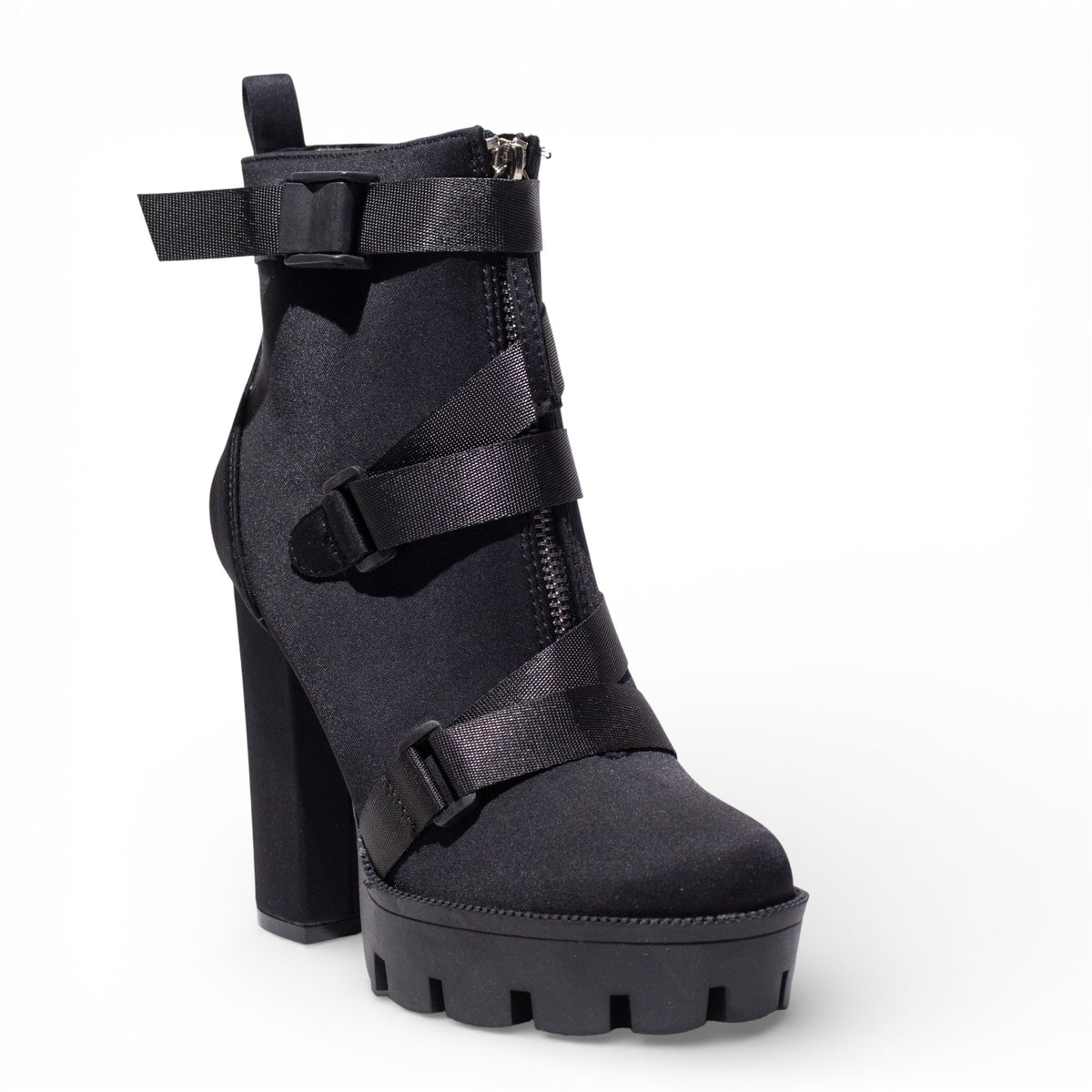 EuropeonUnion Women Black Satin HalfBoot #4816