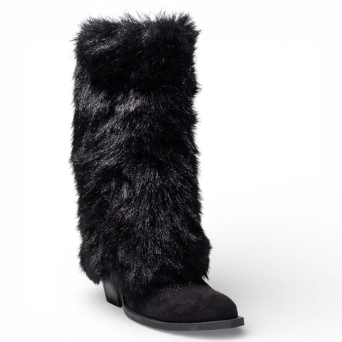 EuropeonUnion Women Black Fur Boot #4827