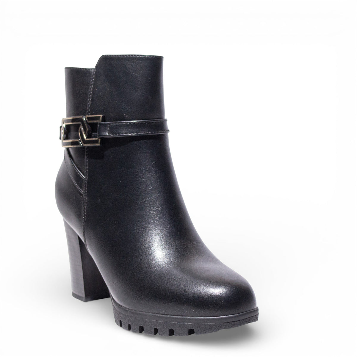 EuropeonUnion Women Black Leather HalfBoot #4835