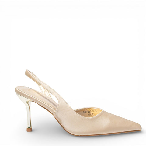 EuropeonUnion Women Gold Satin Heels #4836