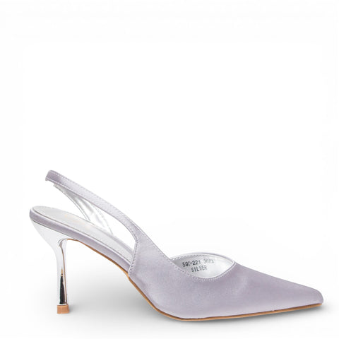 EuropeonUnion Women Silver Satin Heels #4837