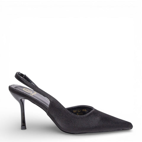EuropeonUnion Women Black Satin Heels #4838
