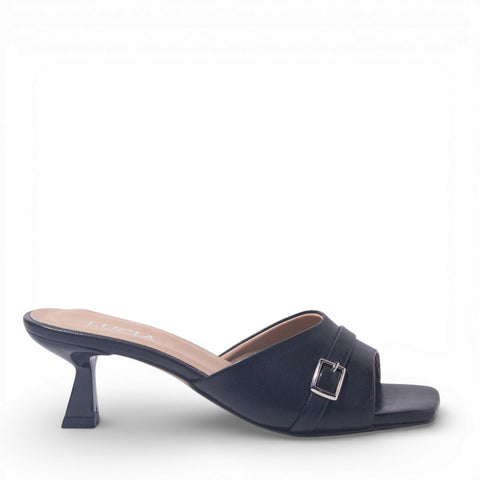 Women Black Leather Heels #4856