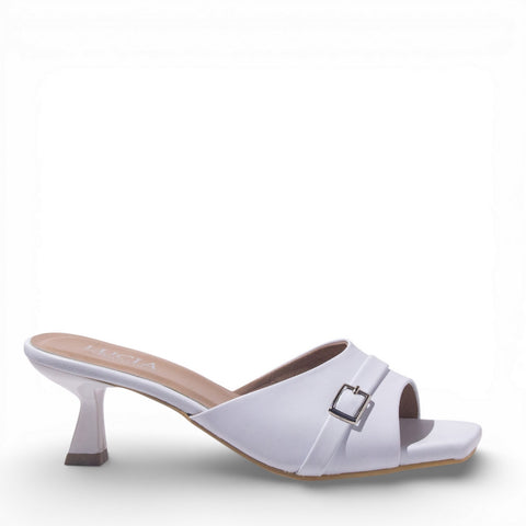 Women White Leather Heels #4858