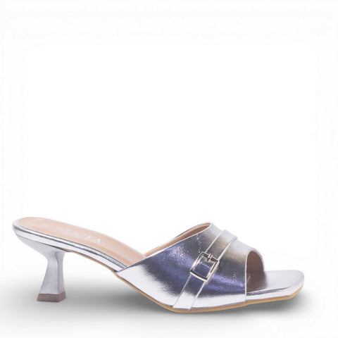 Women Silver Leather Heels #4860