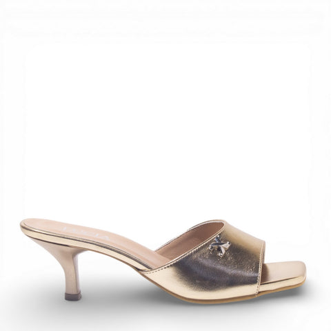 Women Gold Leather Heels #4863