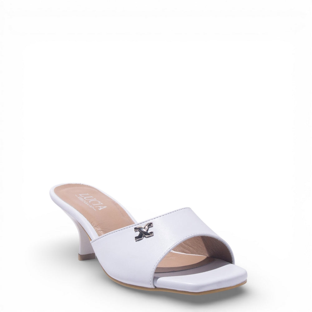 Women White Leather Heels #4865